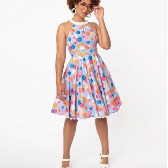 MODCLOTH Smak Parlour Polka Dots Make Me Over Flare Party Dress • size small NWT - Picture 1 of 3
